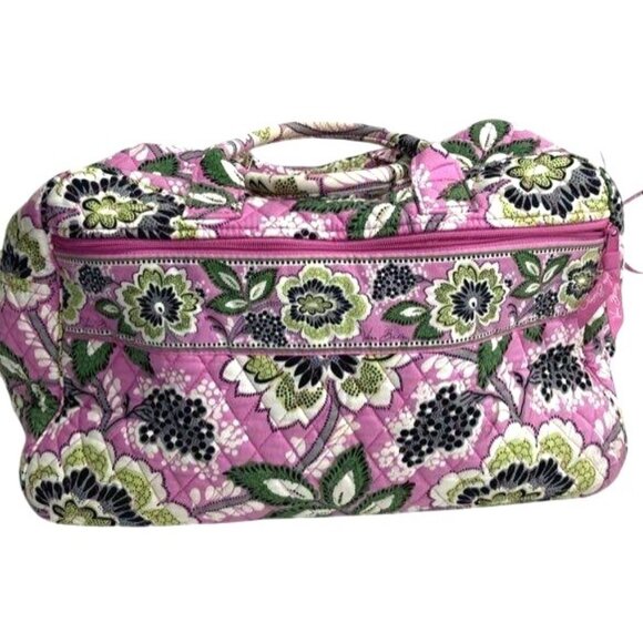 Vera Bradley Handbags - Vera Bradley Pink Quilted‎ Floral Travel Bag With Green & Black Accents